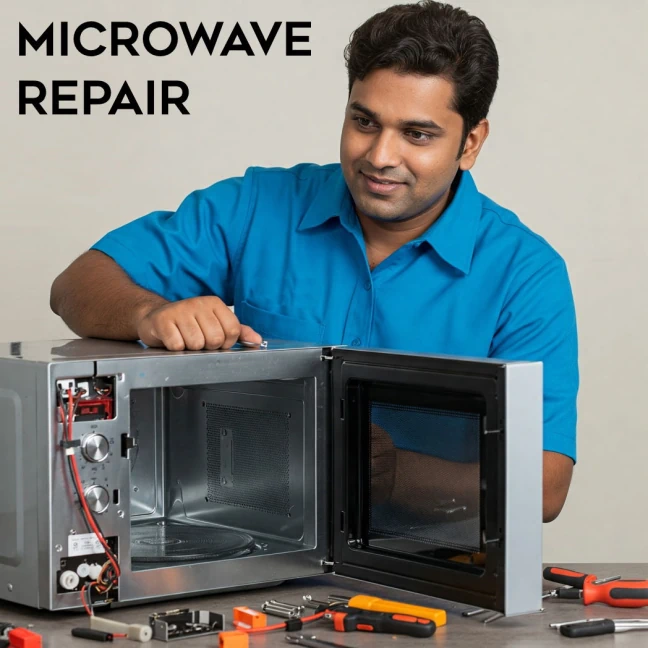 Expert microwave repair technician servicing oven in Kolkata